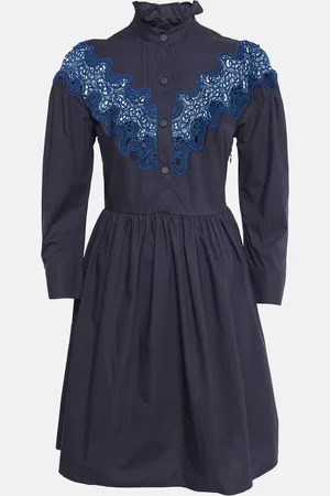 Sandro Cotton Lace Trim Ruffled Collar Mini Dress XS
