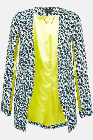 Elisabetta Franchi Printed Jersey Cape Sleeve Open Front Jacket S
