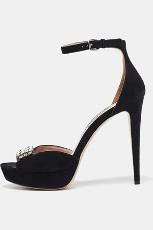 Miu Miu Suede Crystal Embellished Ankle Strap Sandals Size 38