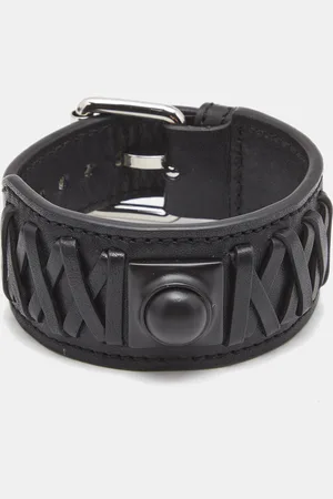 Etro Crown Me Leather Plastic Silver Tone Wrap Bracelet
