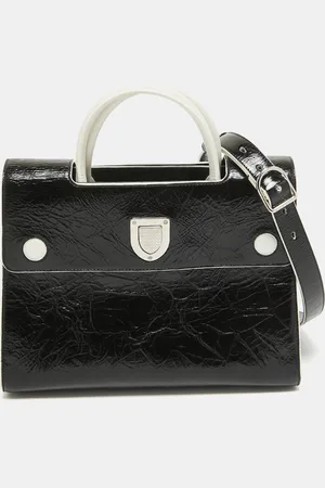 Dior /White Crinkled Patent Leather Medium ever Top Handle Bag