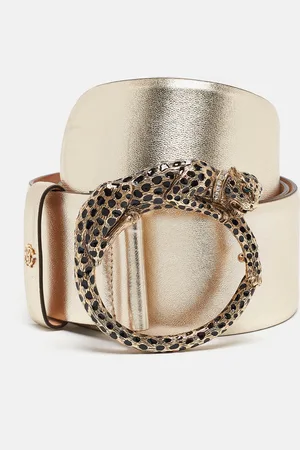 Roberto Cavalli Leather Panther Round Buckle Belt 90CM
