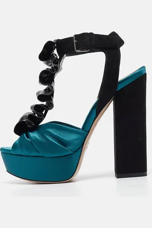 Miu Miu /Green Satin and Suede Ankle Strap Sandals Size 35