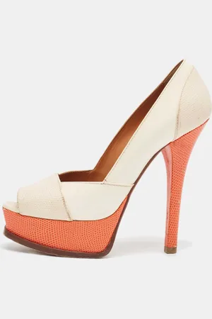Fendi Embossed Lizard and Patent sta Peep Toe Pumps Size 37