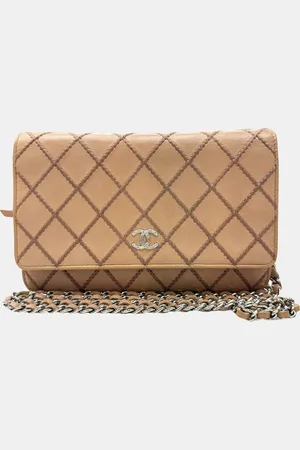 CHANEL Leather Wild Stitch Chain Wallet