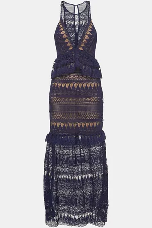 Self-Portrait Teardrop Guipure Lace Paneled Maxi Dress M