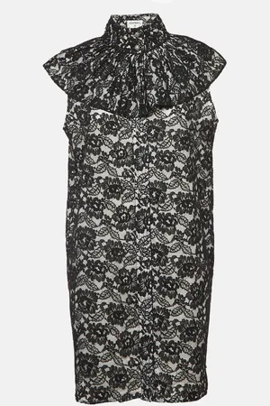 CHANEL Floral Lace Ruffled High Neck Mini Dress L