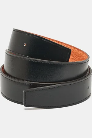 Hermès Noir/Orange Box and Togo Leather Reversible Belt Strap 95 CM