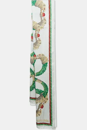Roberto Cavalli Glittered Print Satin Silk Scarf
