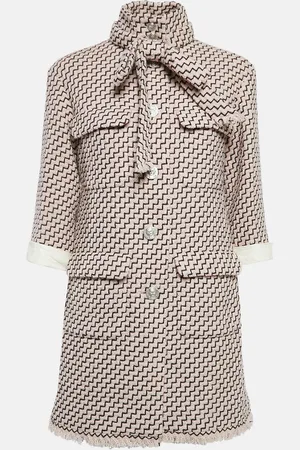 CHANEL Wool Tweed Detachable Leather Cuff Coat M