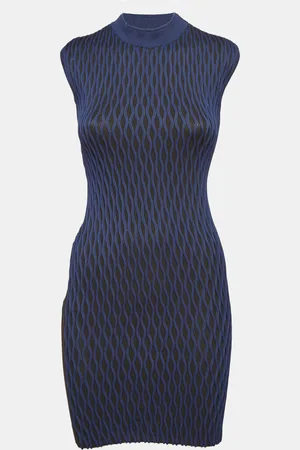 Balenciaga Black/Blue Textured Knit Mini Dress S