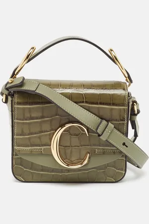 Chloé Chloé Two Tone Croc Embossed Leather Mini C Top Handle Bag