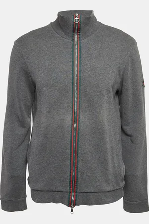 Gucci Web Trim Cotton Knit Zip Front Hoodie XL