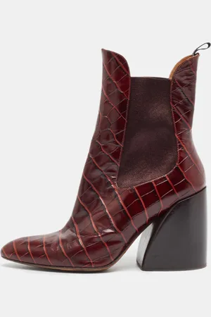 Chloé Croc Embossed Leather Ankle Length Boots Size 39
