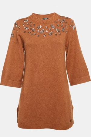 CHANEL Embellished Cashmere Knit Tunic Sweater M