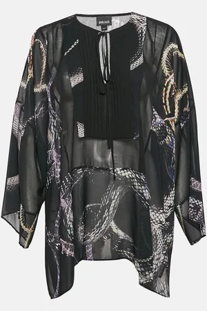 Roberto Cavalli Snake Printed Chiffon Semi Sheer Blouse M