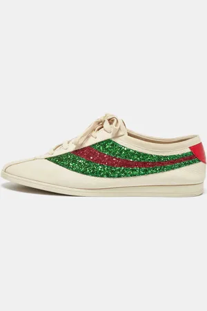 Gucci Glitter and Leather Falacer Lace Up Sneakers Size 43