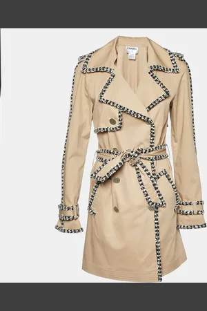 CHANEL Cotton Tweed Trim Trench Coat M