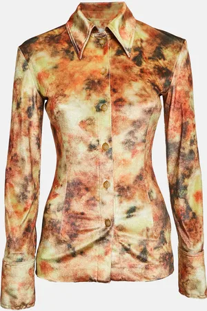 Nanushka Hazy Floral Print Stretch Velvet Shirt XS