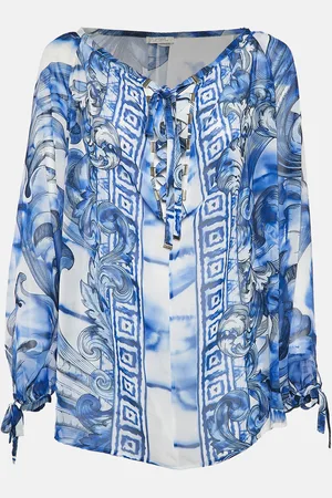 VERSACE White/ Printed Chiffon Lace-Up Top M