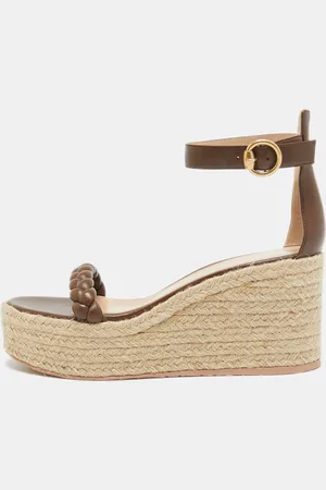 Gianvito Rossi Braided Leather Merida Espadrille Wedge Sandals Size 40.5