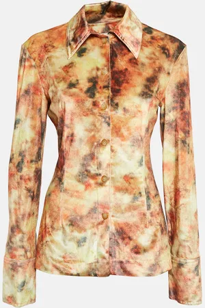 Nanushka Hazy Floral Print Stretch Velvet Shirt XL