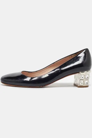 Miu Miu Patent Leather Crystal Embellished Block Heel Pumps Size 37