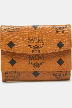 MCM Cognac Visetos Coated Canvas Trifold Compact Wallet