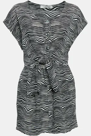 Balmain /White Printed Silk Waist Tie-Up Detail Mini Dress M