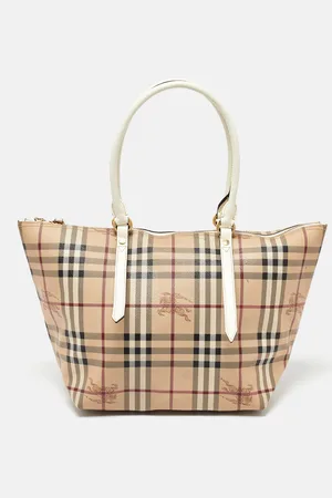 Burberry /White Haymarket Check Coated Canvas and Patent Leather Salisbury Tote