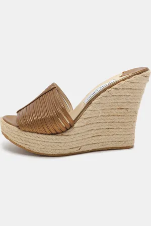 Jimmy Choo Leather Wedge Espadrille Silde Sandals Size 40.5