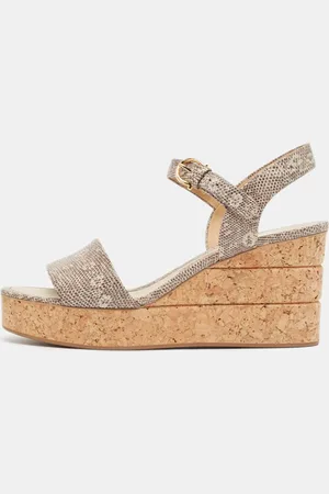 Salvatore Ferragamo Lizard Embossed Leather Madea Wedge Sandals Size 39.5