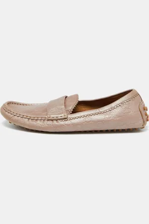 Gucci Champagne ssima Leather Slip On Loafers Size 35.5
