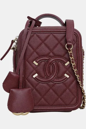 CHANEL Maroon Small CC Filigree Vertical Vanity Case Bag