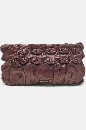 Prada Mirtillo Pleated Leather Clutch
