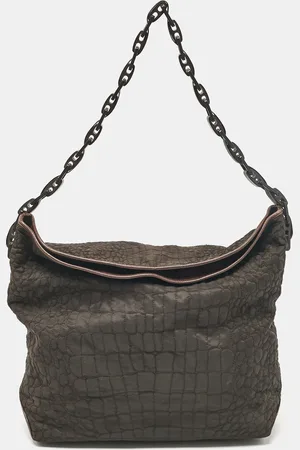 Gianfranco Ferré Dark Fabric and Leather Chain Bucket Bag