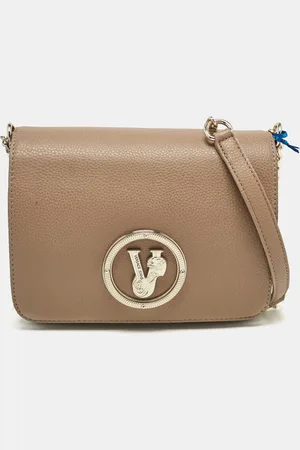 VERSACE Leather Logo Flap Shoulder Bag
