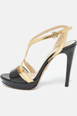 Prada /Gold Leather Strappy Platform Sandals Size 37