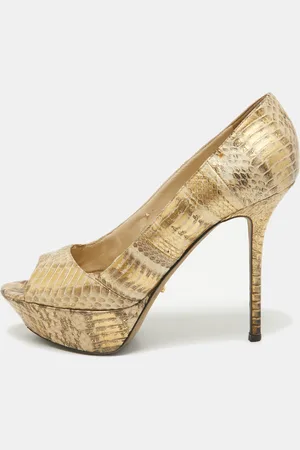 Sergio Rossi Snakeskin Embossed Leather Peep Toe Pumps Size 39