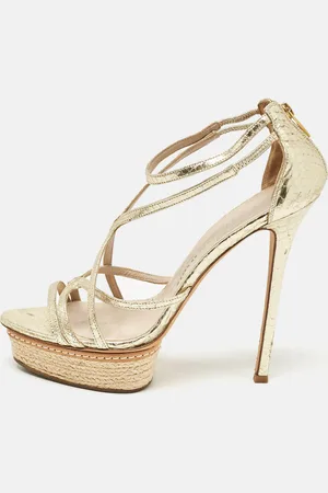 LE SILLA Leather and Embossed Python Espadrille Platform Strappy Sandals Size 40