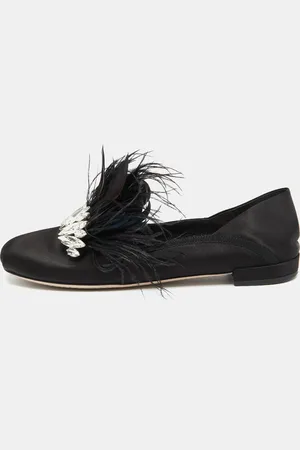 Miu Miu Satin Feather Crystal Embellished Smoking Slippers Size 38.5