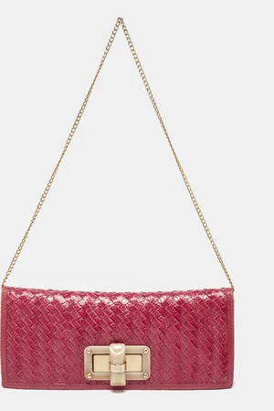 Furla Woven Leather Turnlock Clutch