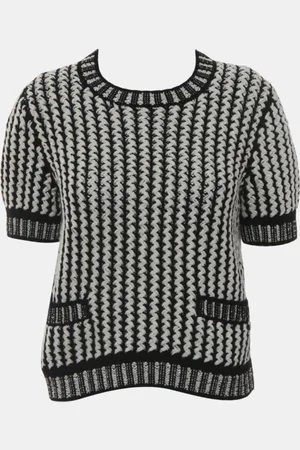 CHANEL Patterned Knit Pullover Top M
