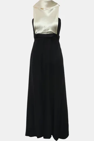 CHANEL Vintage Satin Cowl Neck Two-Tone Midi Dress M
