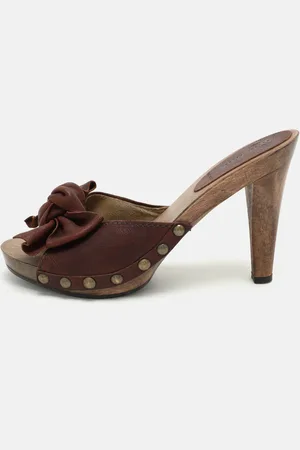 Miu Miu Leather Wooden Clog Slide Sandals Size 39