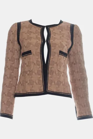 CHANEL Woven Wool Round Neck Jacket S
