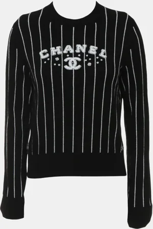 CHANEL Crew Neck Stripes Logo Sweater S