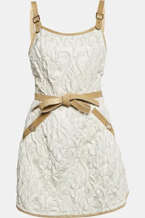 CHANEL Jacquard Golden Suede Trim Mini Wrap Dress M