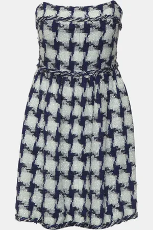 CHANEL Black/White Houndstooth Patterned Tube Dress S