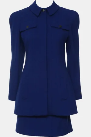 CHANEL Tweed Button-Up Jacket And Tweed Skirt Set M